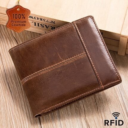 Men's Vintage Brown Genuine Leather RFID Blocking Bifold