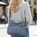 Women's Brown Faux Leather Crossbody Bag with Multiple