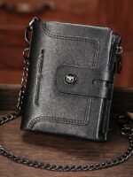 Men's Genuine Leather RFID Blocking Wallet with Chain, - Image 14