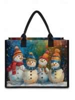 Women's Christmas Snowman Print Tote Bag, Large Capacity - Image 14