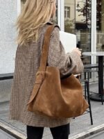 Women's Suede Shoulder Tote Bag - Bohemian Style Large