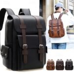 Men's Vintage Faux Leather Backpack with Buckle Straps,