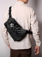 Men's Gothic Skull Crossbody Bag – Multi-Pocket Large