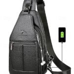 Men's Faux Leather Sling Chest Bag with USB Charging Port,