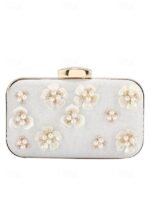 Women's 3D Floral Clutch with Pearl Accents and Gold Chain - Image 11