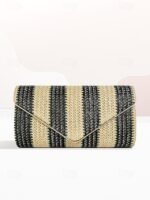 Women's Striped Woven Envelope Clutch - With chain, can be - Image 15
