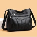 Women's Black Brown Crossbody Bag with Multiple Zippered - Image 8