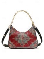 Women's Vintage Floral Print Shoulder Bag with Gold Chain - Image 14