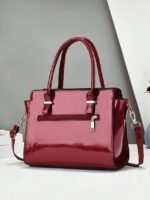 Women's Patent Faux Leather Handbag Set – Glossy - Image 5