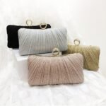 Elegant Gold Glitter Evening Clutch Bag with Rhinestone Ring - Image 3