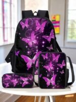 Girls Butterfly Print School Backpack 3-Piece Set with Insulated - Image 17
