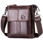 Men's Crossbody Bag Cowhide Daily Zipper Solid Color Black - Image 7