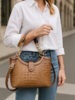 Women's 2-Piece Faux Leather Crocodile Tote Bag Set – - Image 3