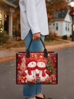 Women's Christmas Snowman Print Tote Bag, Large Capacity - Image 3