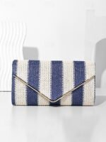 Women's Striped Woven Envelope Clutch - With chain, can be - Image 10