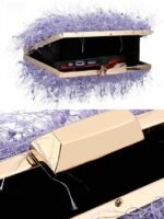 Women's Chic Feathered Evening Clutch with Chain Strap, - Image 7