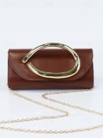 Women's Metallic Evening Clutch Bag with Gold Handle, - Image 12