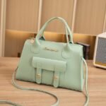 Women's White Faux Leather Handbag with Top Handle and - Image 13