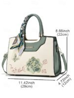 Women's Embroidered Faux Leather Handbag with Scarf Accent - Image 10