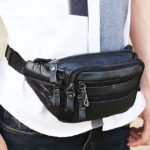 Men's Black Leather Waist Bag with Multiple Zippered - Image 11