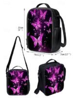 Girls Butterfly Print School Backpack 3-Piece Set with Insulated - Image 10