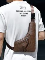 Men's Brown Faux Leather Crossbody Sling Bag – Vintage - Image 3