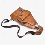 Men's Brown Faux Leather Crossbody Sling Bag with Multiple - Image 3