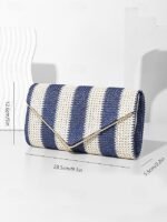 Women's Striped Woven Envelope Clutch - With chain, can be - Image 4