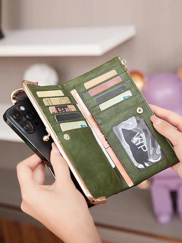 hycpyv1740049104755 Women's Faux Leather Clip Bag Wallet Phone Case - Card - Image 1