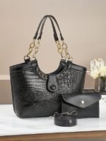Women's 2-Piece Faux Leather Crocodile Tote Bag Set – - Image 4