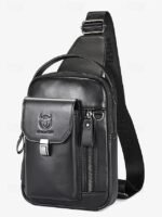 Men's Brown Leather Crossbody Sling Bag with Multiple - Image 10