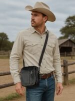 Men's genuine leather messenger bag with zipper pocket, - Image 3