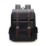 Men's Vintage Faux Leather Backpack with Buckle Straps, - Image 2