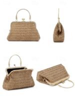 Women's Vintage Woven Straw Handbag – Elegant Kiss Lock - Image 9