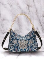 Women's Vintage Floral Print Shoulder Bag with Gold Chain - Image 10
