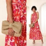 Women's Boho Chic Straw Clutch with Large Bow Detail - - Image 2