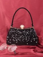 Women's Black Sequin Evening Clutch with Pearl Accent – - Image 4