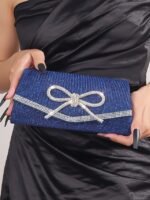 Blue Glitter Clutch Purse with Rhinestone Bow Accent, Elegant - Image 9