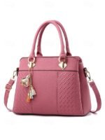 Women's Faux Leather Handbag with Tassel Charm and Textured - Image 11