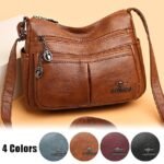 Women's Faux Leather Crossbody Bag - Multi-Pocket Shoulder