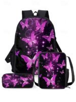 Girls Butterfly Print School Backpack 3-Piece Set with Insulated - Image 18