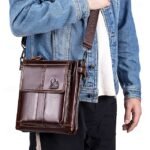 Men's Crossbody Bag Cowhide Daily Zipper Solid Color Black - Image 2