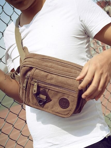 Men's Durable Canvas Crossbody Bag with Multiple Pockets
