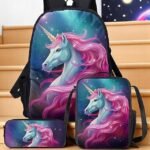 Girls 3-Piece Unicorn Backpack Set - Galaxy Print School Bag
