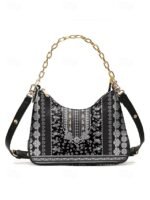 Women's Vintage Floral Print Shoulder Bag with Gold Chain - Image 12