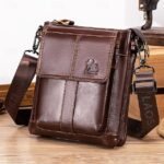 Men's Crossbody Bag Cowhide Daily Zipper Solid Color Black