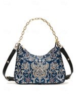 Women's Vintage Floral Print Shoulder Bag with Gold Chain - Image 11