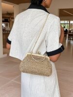 Women's Vintage Woven Straw Handbag – Elegant Kiss Lock - Image 5
