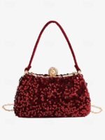 Women's Black Sequin Evening Clutch with Pearl Accent – - Image 8