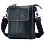 Men's Crossbody Bag Cowhide Daily Zipper Solid Color Black - Image 8